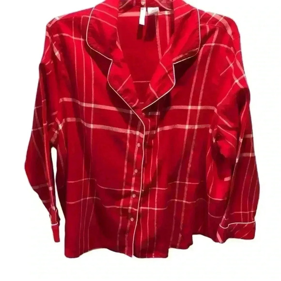 Joyspun Womens 3X 22/24 Red White P.aid Flannel Pajama Set Silver Strands Pocket - Picture 2 of 6